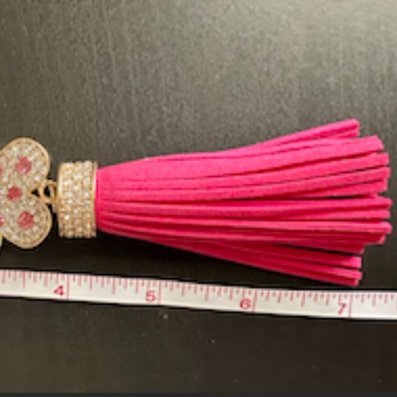Bag Charm Flower Shape Crystals and Tassel-PINK or BLACK - Picture 11 of 13